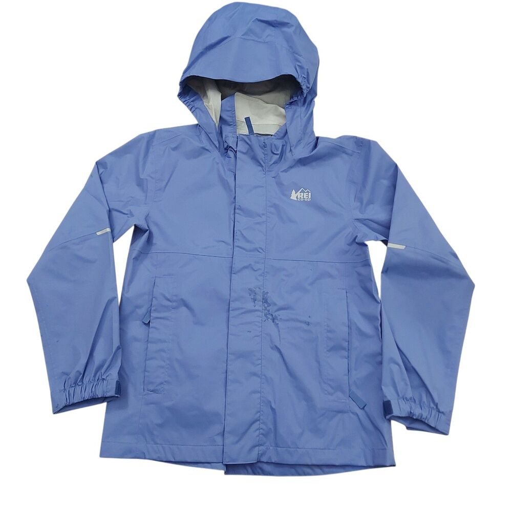 REI Co-op Rainier Rain Hooded Jacket Kids Small 6-7 Blue Nylon Waterproof